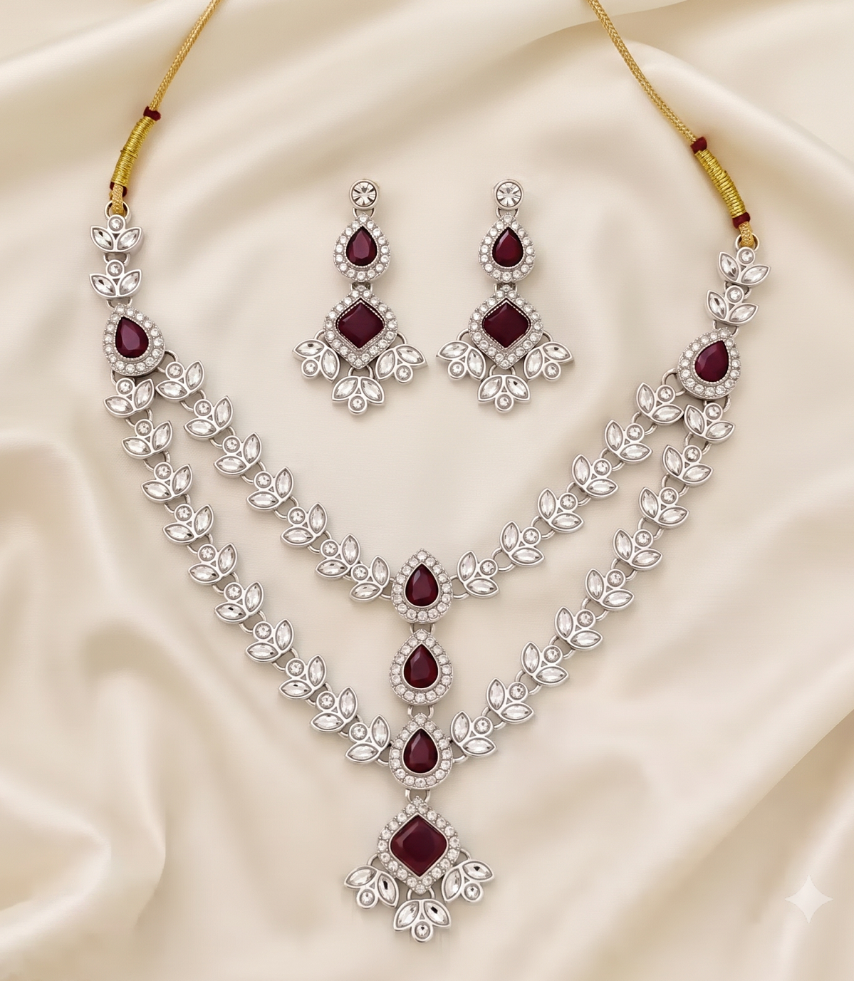 2 Layers Necklace Set Maroon