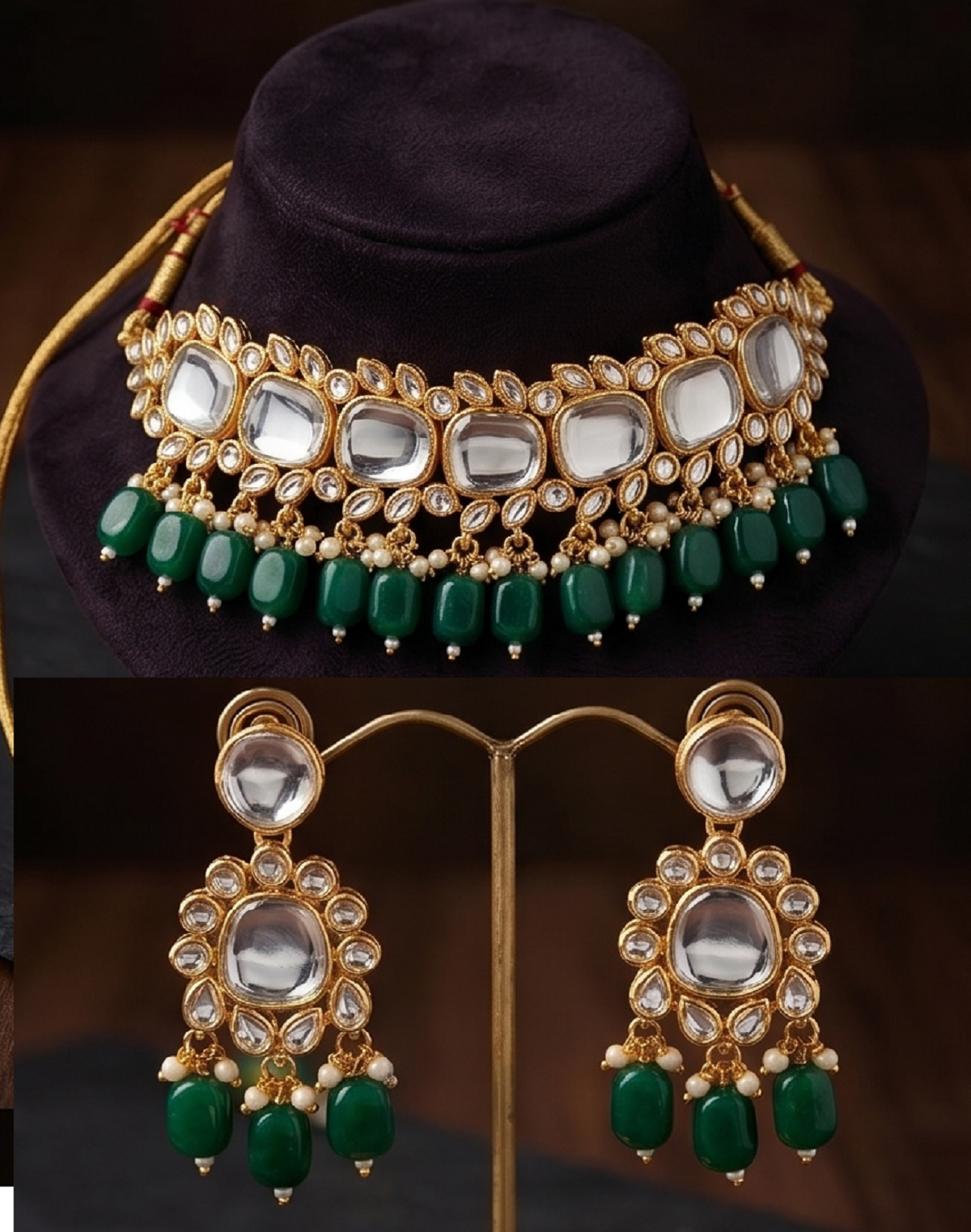 Kundan Necklace Set Green