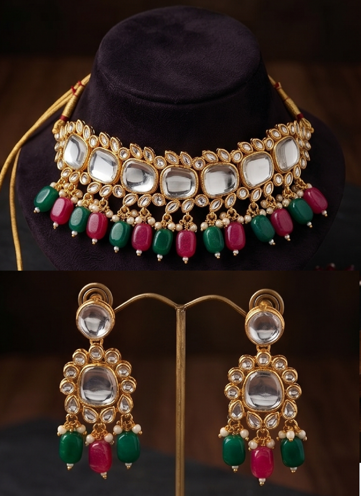 Kundan Necklace Set Green Ruby
